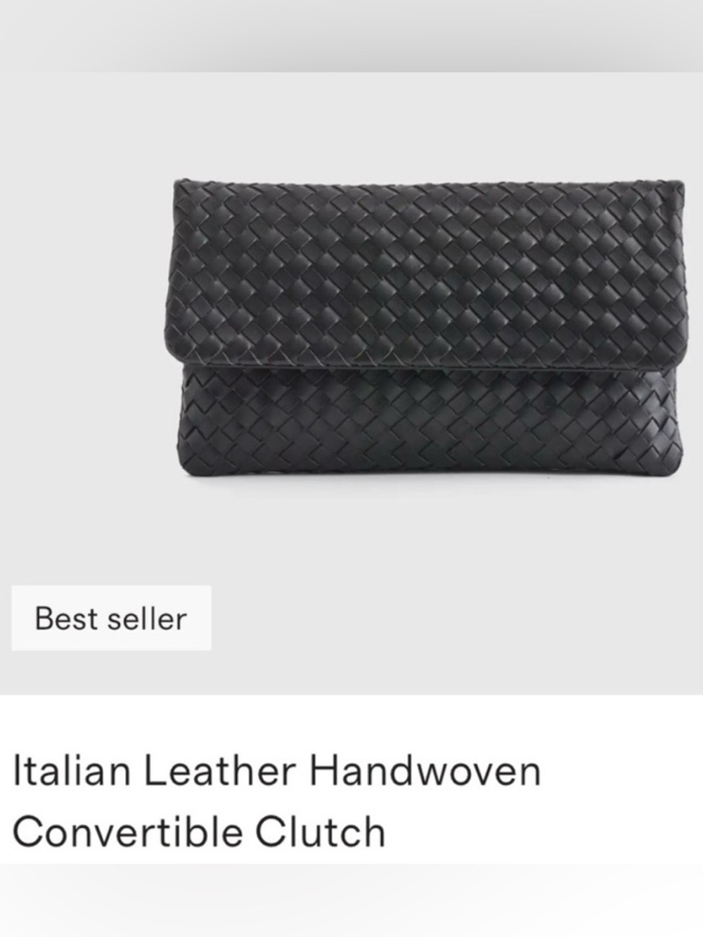 NWOT Quince Italian Handwoven Leather Convertible Clutch black crossbody purse